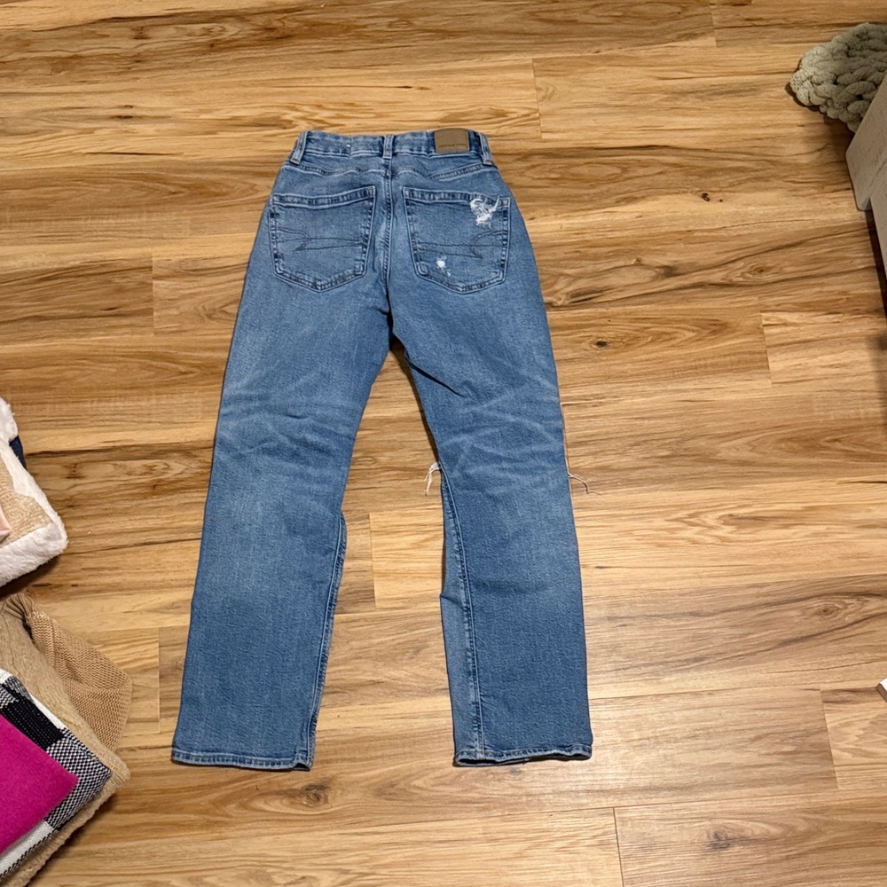 American Eagle Outfitters Ripped Straight Leg Jeans - Blue - Picture 3 of 3